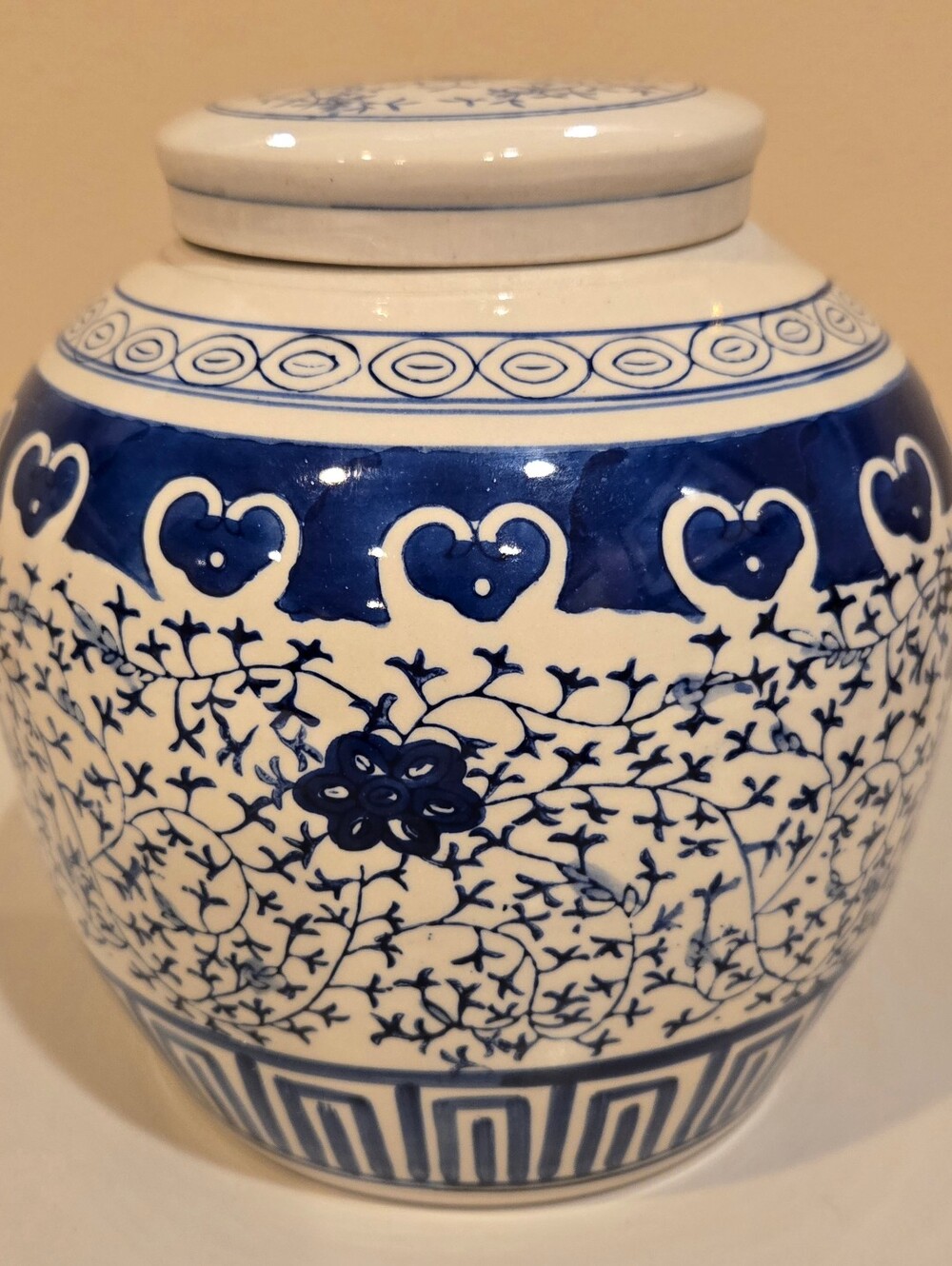Vintage Chinoiserie Blue and White Floral Ginger Jar